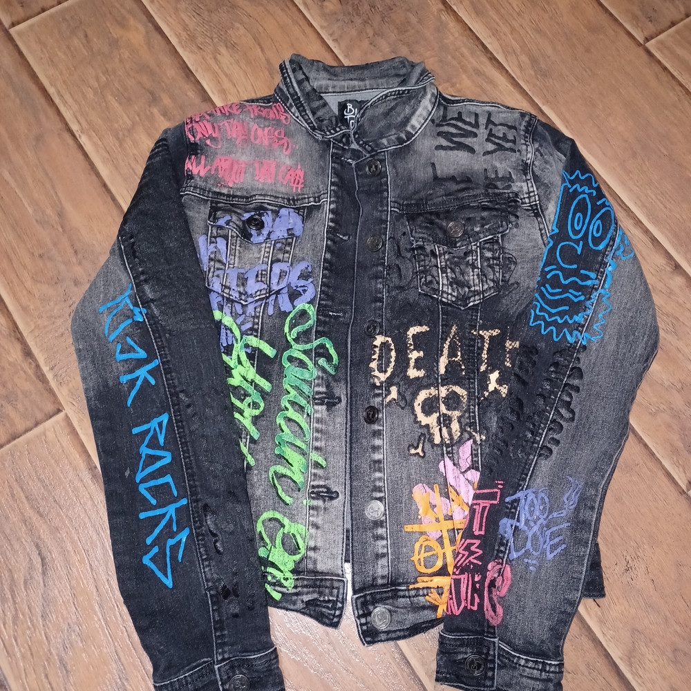 Graffiti Print Jean Jacket